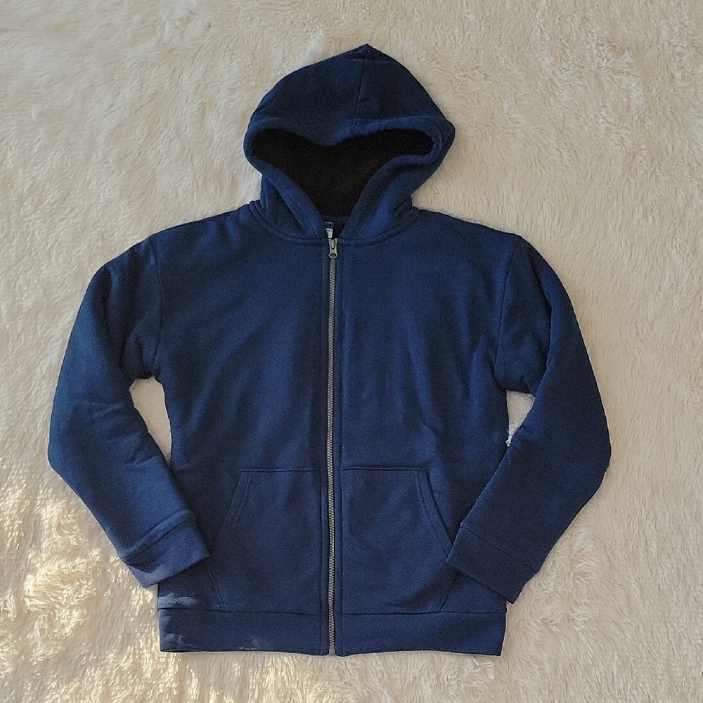 Old Navy Full Zip Sherpa Lined Hoodie In Navy Blue Boys XXL 18 NWOT